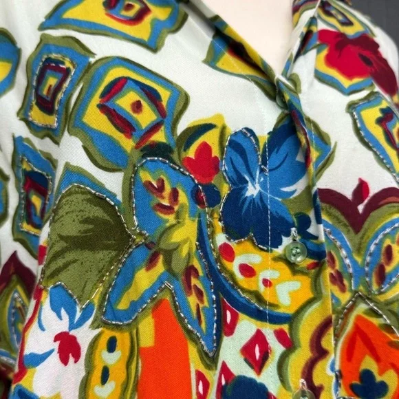 Sasson Vintage Floral Boho Button Down Shirt Blouse Women’s Medium Multicolor - Picture 5 of 9
